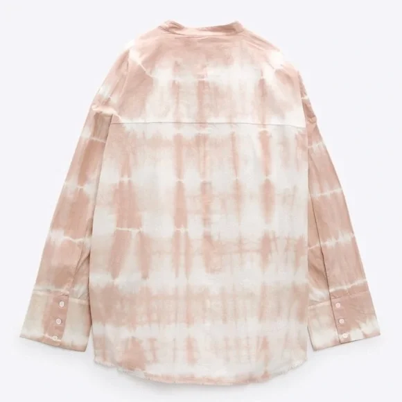 NWT - Zara Pink and White Tie Dye Button Front Long Sleeve Woven Top size XS - Picture 2 of 5